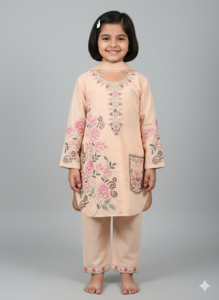 GulChic Peach Blossom Textured Cotton 3-Piece Suit